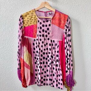 Anthropologie Miranda Peasant Blouse Size Medium Pink Polka Dot Blank London
